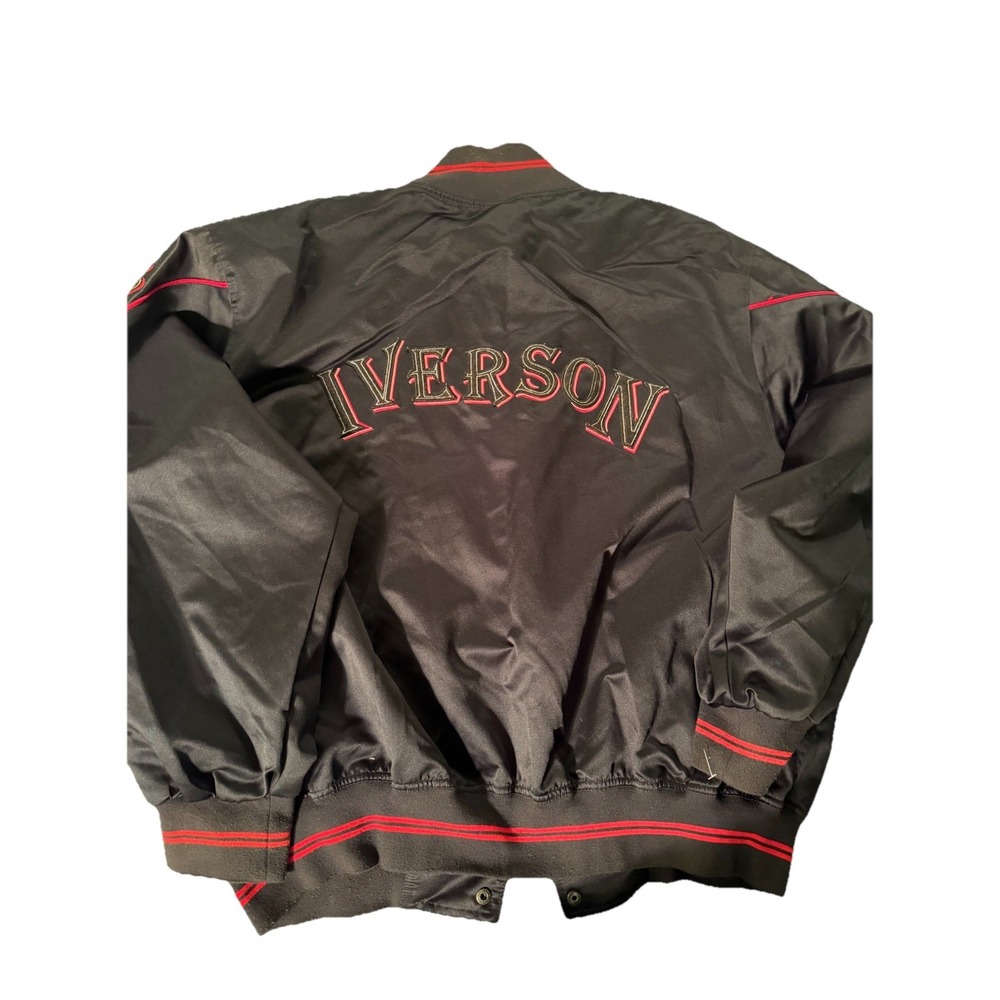 Y2K Reebok Allen Iverson Varsity Jacket sizeLarge Black Red - Picture 2 of 4